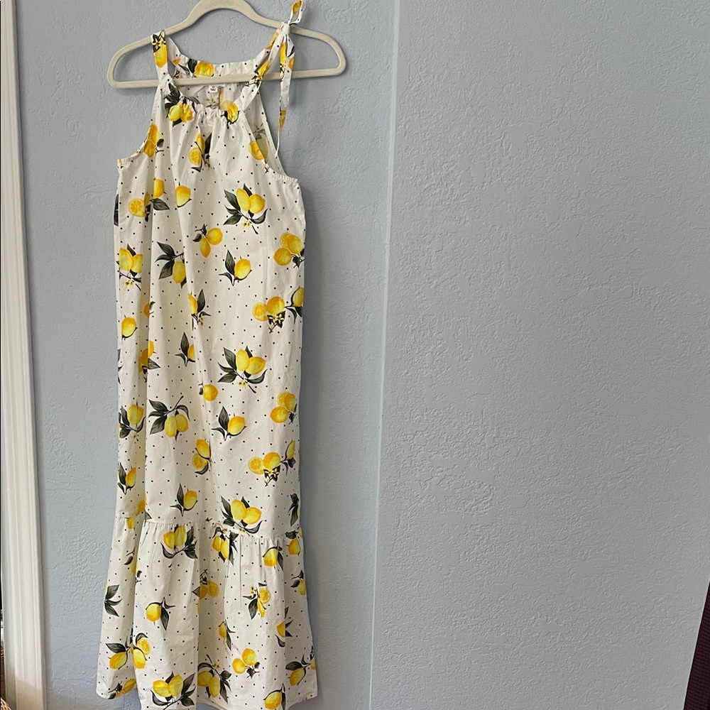 White Lemon Print Maxi Dress - Lightweight Summer Halter